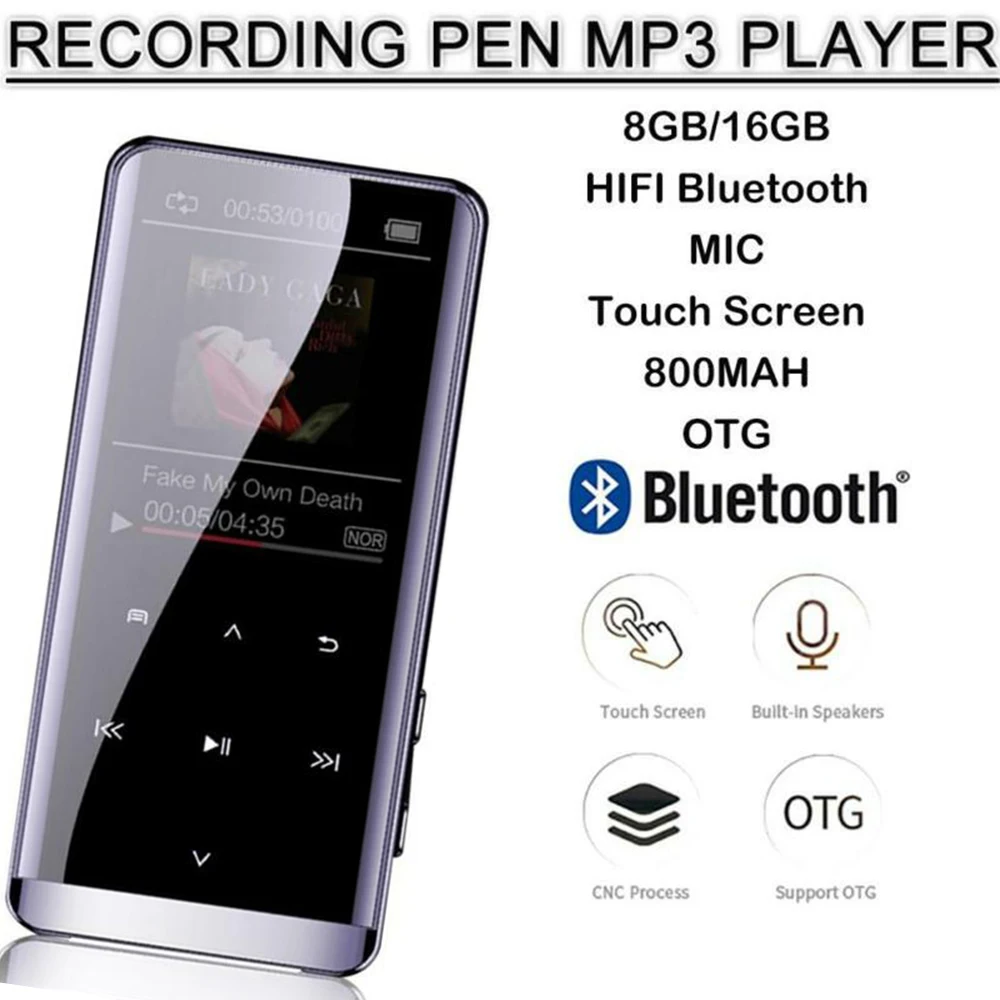 OLED дисплей MP3 плеер без потерь HIFI MP4 Bluetooth музыка запись голоса 800 мАч