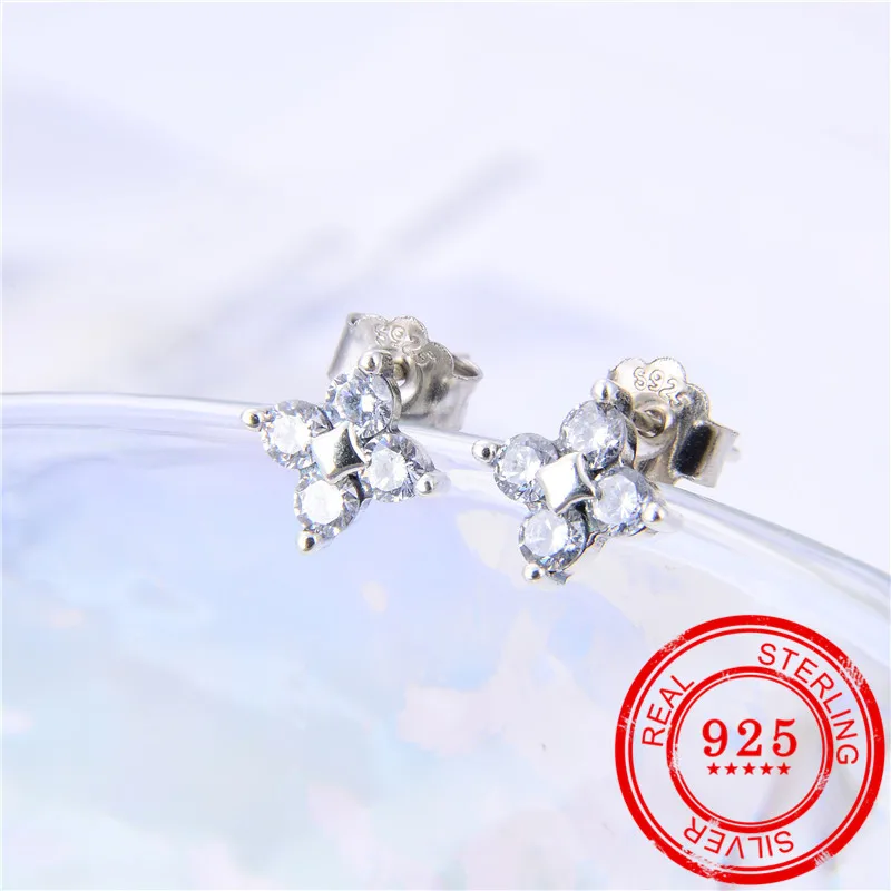 Женские инкрустированные серьги гвоздики из стерлингового серебра 925 пробы с