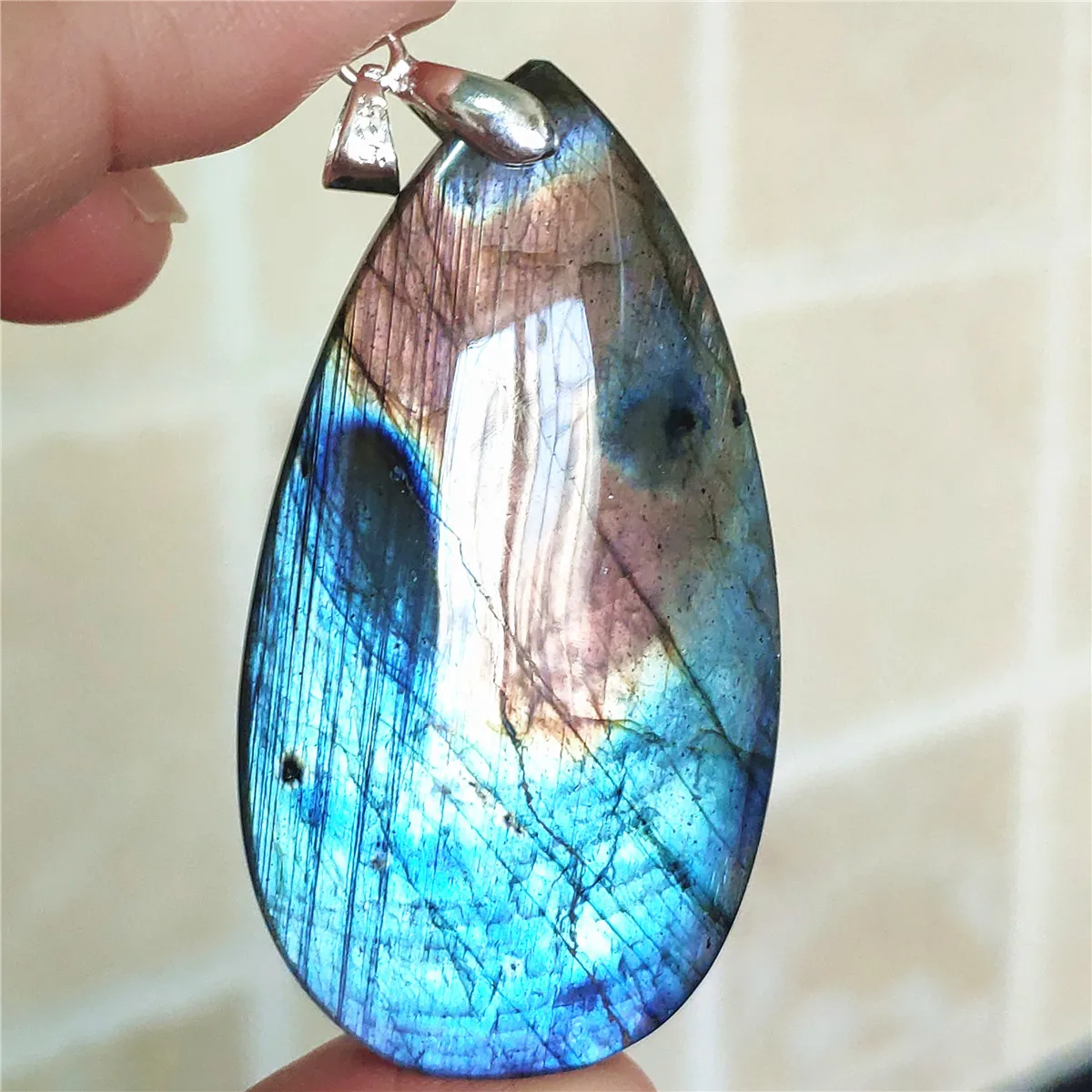 

100% Natural Labradorite Purple Blue Light Women Pendant 40x40x8mm Water Drop Labradorite Necklace Gemstone Jewelry AAAAA