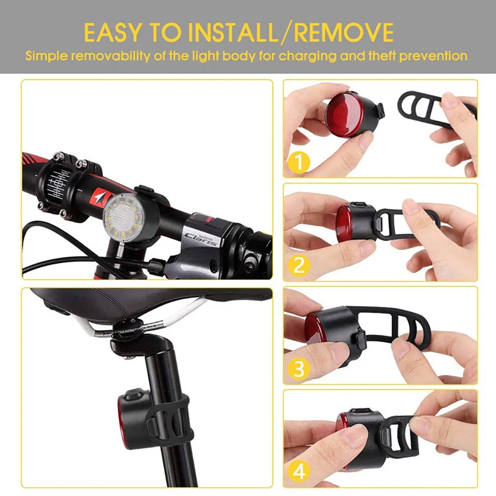 2Pcs /1 Set LED Bicycle Light 800LM Rechargeable Front And Rear Bike 650mah Lithium Battery 4 Mode Options | Спорт и развлечения