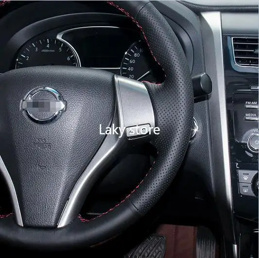 

Hand-stitched Leather Steering Wheel Cover For Nissan TEANA SYLPHY TIIDA X-TRAIL QASHQAI, Universal 15 inch