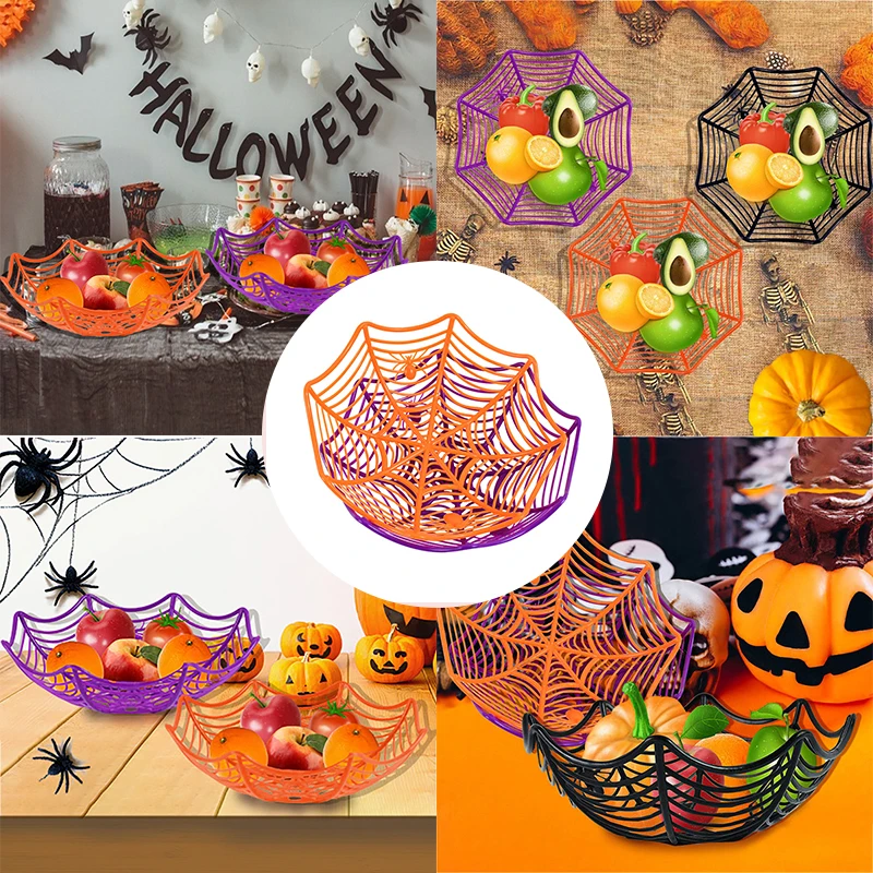 

1pcs Plastic Spider Web Fruit Basket For Halloween Party Decoration Sugar Chocolate Chip Cookies Candy Packaging Basket Supplies