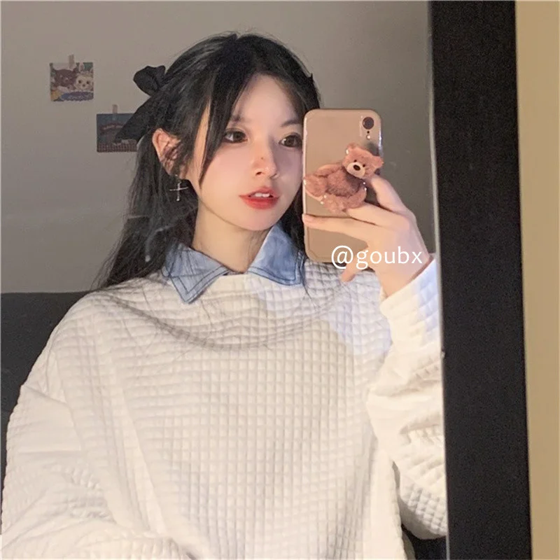 

Цветной вафельный пуловер, свитер для женщин, осень 2021, новая милая Молодежная Свободная куртка в ленивом стиле