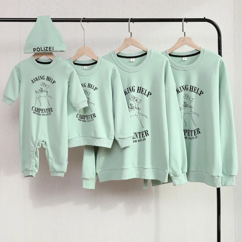 

Spring Autumn Sweater Family Matching Clothes Cartoon Deer Print Father Son Mother Daughter Long-sleeved Shirt Christmas CL712