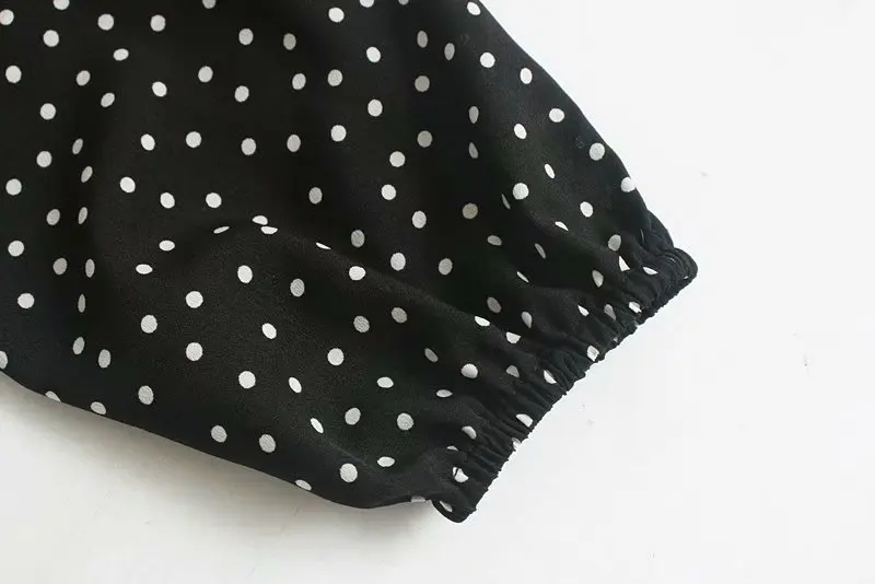 Черное длинное платье в горошек осень 2019 женское свободное с длинным рукавом