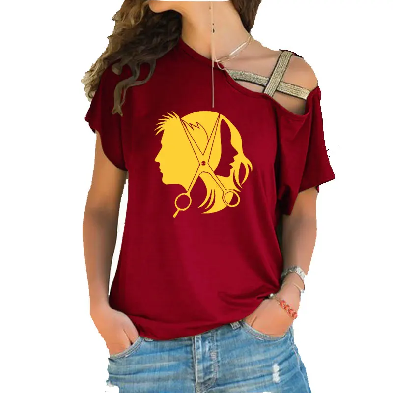 Салон красоты ножницы для волос прическа принт футболка летняя женская хлопок