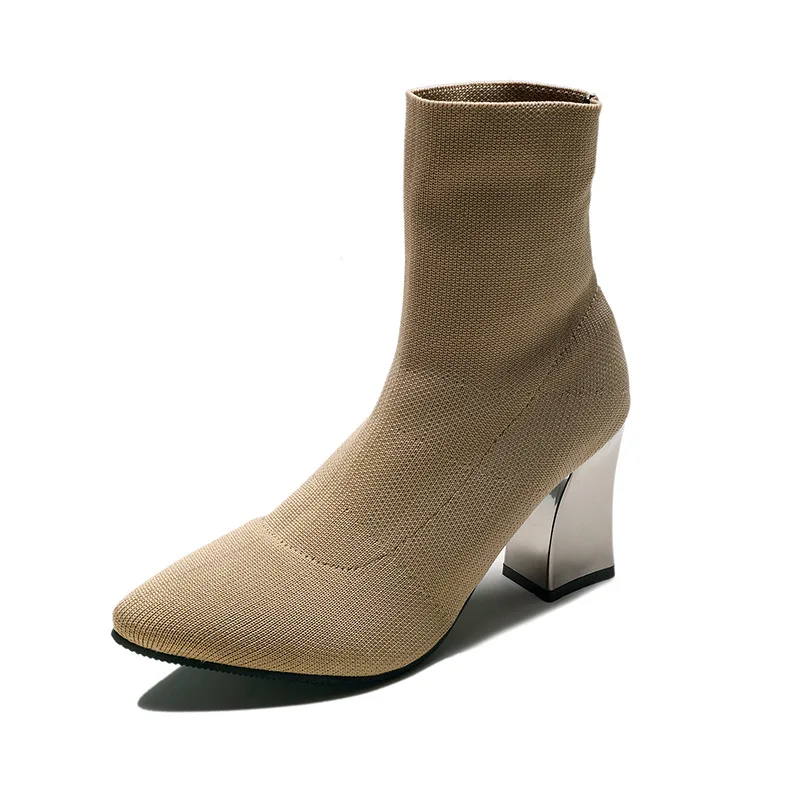 Новые женские ботинки на толстом каблуке с острым носком ботильоны женская