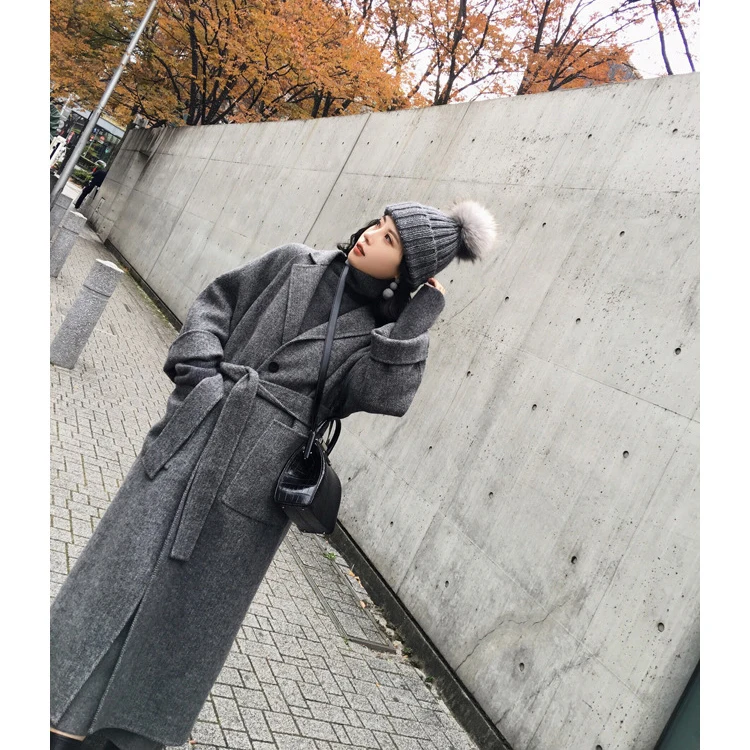 2019 модное женское зимнее пальто с широким отворотом и поясом свободное Женское