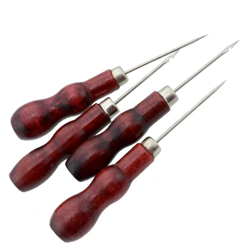

Red Wooden Handle Sewing Awl Hand Stitcher Leather Craft Tip Shoe Repair Puncher Positioning Drill Sewing Needle Hook Tool 1pcs