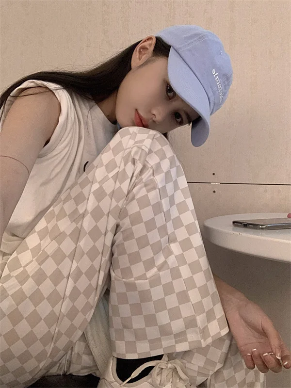 

Real Shot Cost-Effective Korean Style Niche Summer Chessboard Plaid