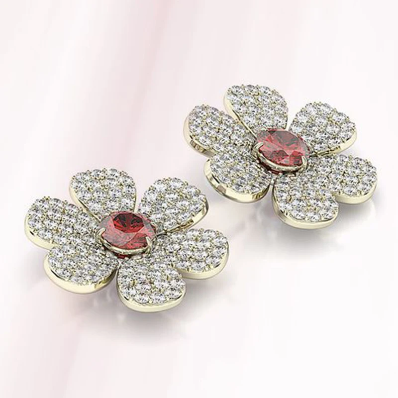 

Fashion Plated Simple Flower Stud Earrings Mricro Paved Rhinestones Ear Stud For Women Wedding Party Jewelry Gift O4M889