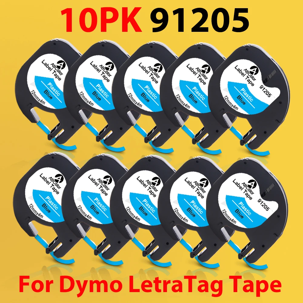 

A ABColor 10PK 91205 Tapes Compatible for Dymo Letratag 91225 91335 LT 91205 Black on Blue Label Tape For Dymo LT-100H Printer