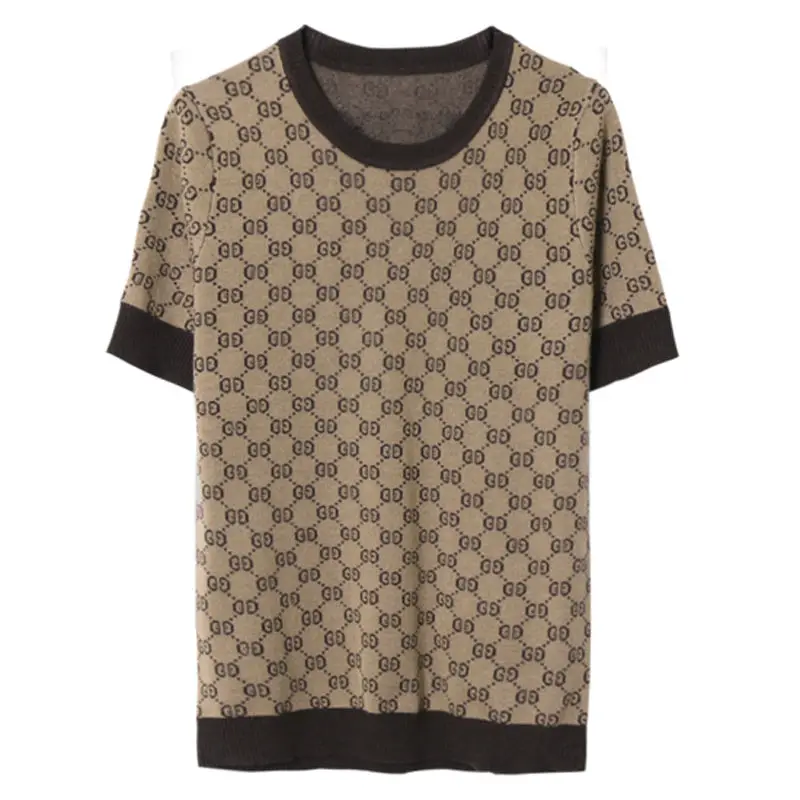 

New Temperament Short-sleeved Women's Knitted Ice Silk Fiber Casual All-match T-shirt Retro Inner Loose Top Women's Clothing