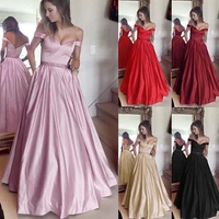 sexy satin a line evening dress long 2022 beads off the shoulder prom gowns for women backless sweetheart party robes de soir%c3%a9e