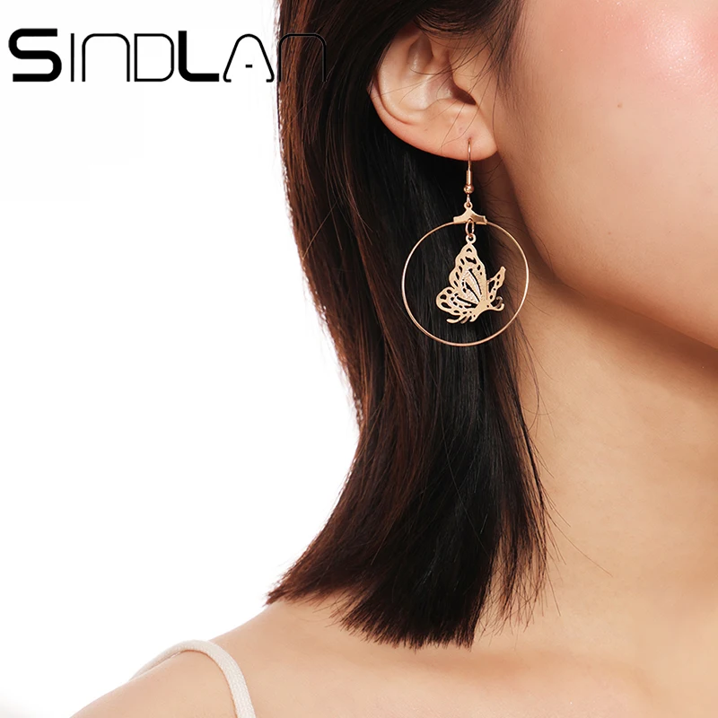 Sindlan подарок для друга золотые Висячие серьги женщин Шарм корейский стиль полые