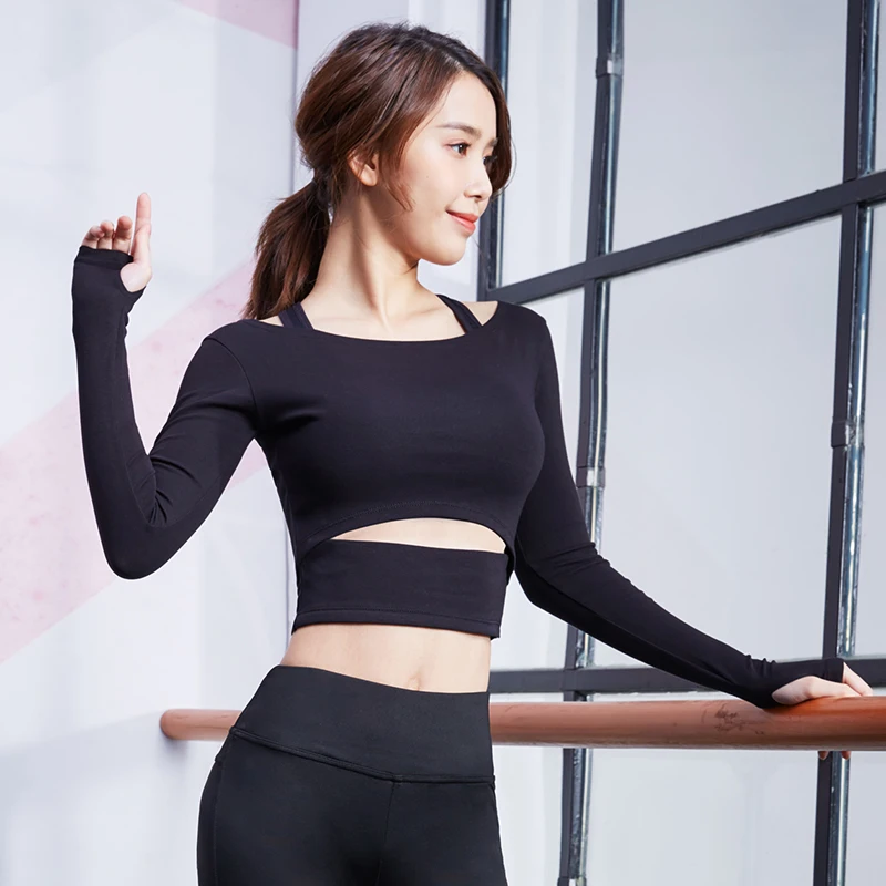 Женские спортивные топы с длинным рукавом сексуальные футболки для йоги