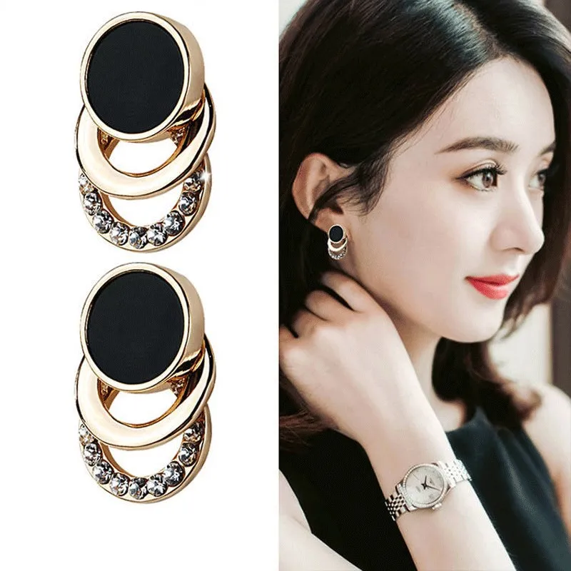 

2020 Women's Earrings New Design Fashion Charm Crystal Stud Earrings Geometric Round Circle Rhinestone Jewelry Women Part Gifts