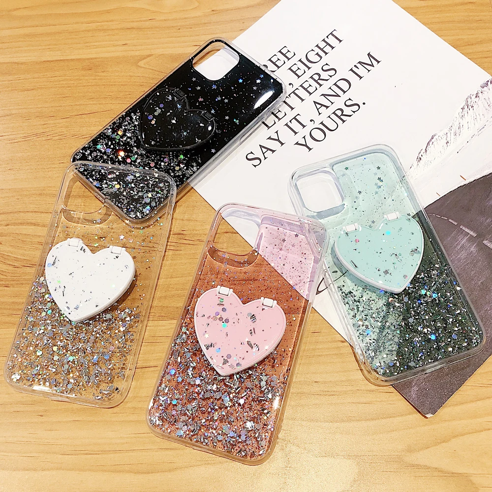 

Luxury Cover Glitter Mirror Bracket Phone Case for IPhone 11 12 13 Pro Max Cases for IPhone Xr Xs X 7 8 Plus 6s 6 Coque Fundas