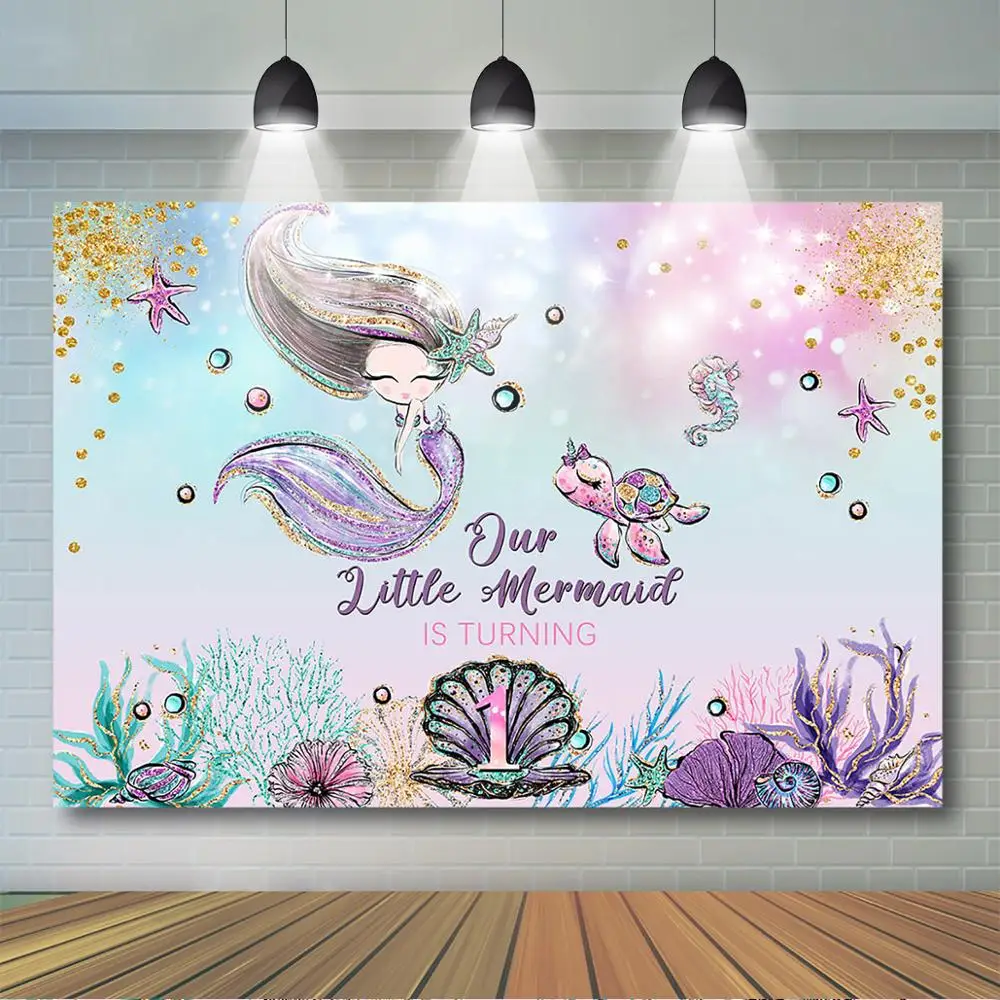 

Our Little Mermaid 1st Birthday Party Backdrop Under the Sea Mermaid Princess Background Girl Baby Shower Birthday Party Decor