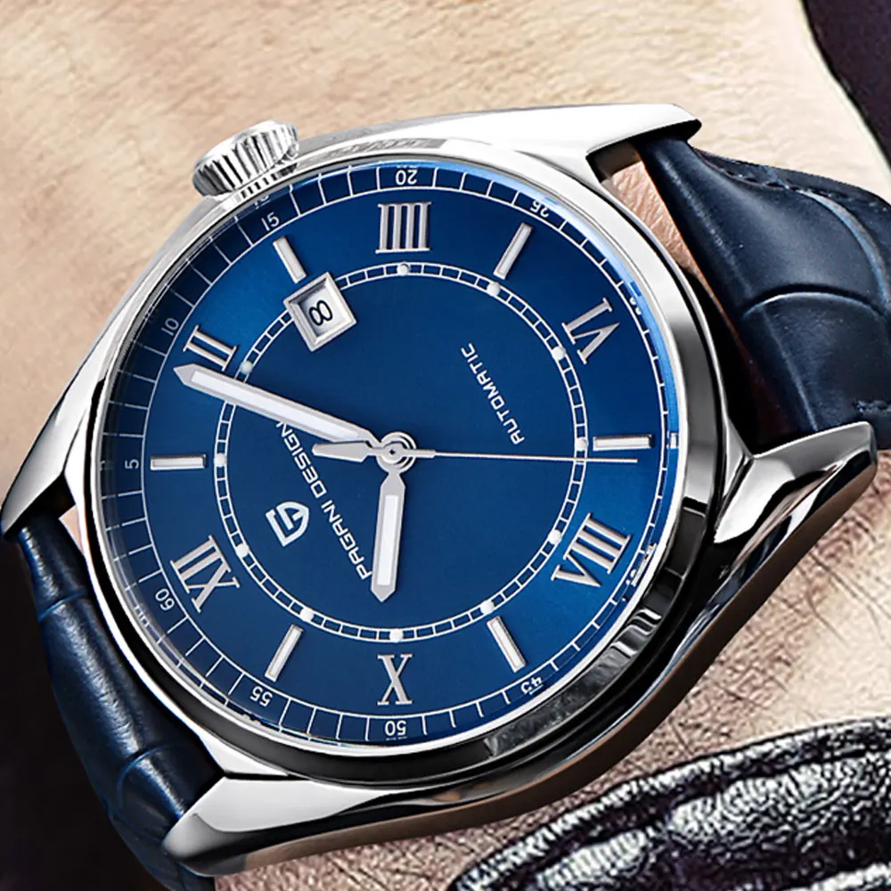 Часы Pagani мужские деловые с синим циферблатом и подсветкой 43 мм|Мужские