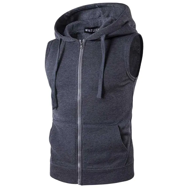 

Spring Vest Sleeveless Hoodies Men Casual Slim Solid Vest Plus Size Waistcoat Man Clothing