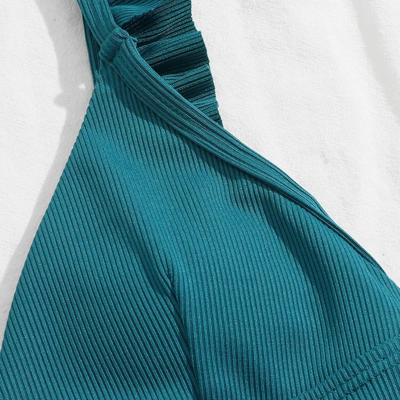 

2021 New Frillded Ruffled Bikini Female Swimsuit Women Swimwear Two-pieces Bikini set RIbbed Bather Bathing Suit Swim Lady