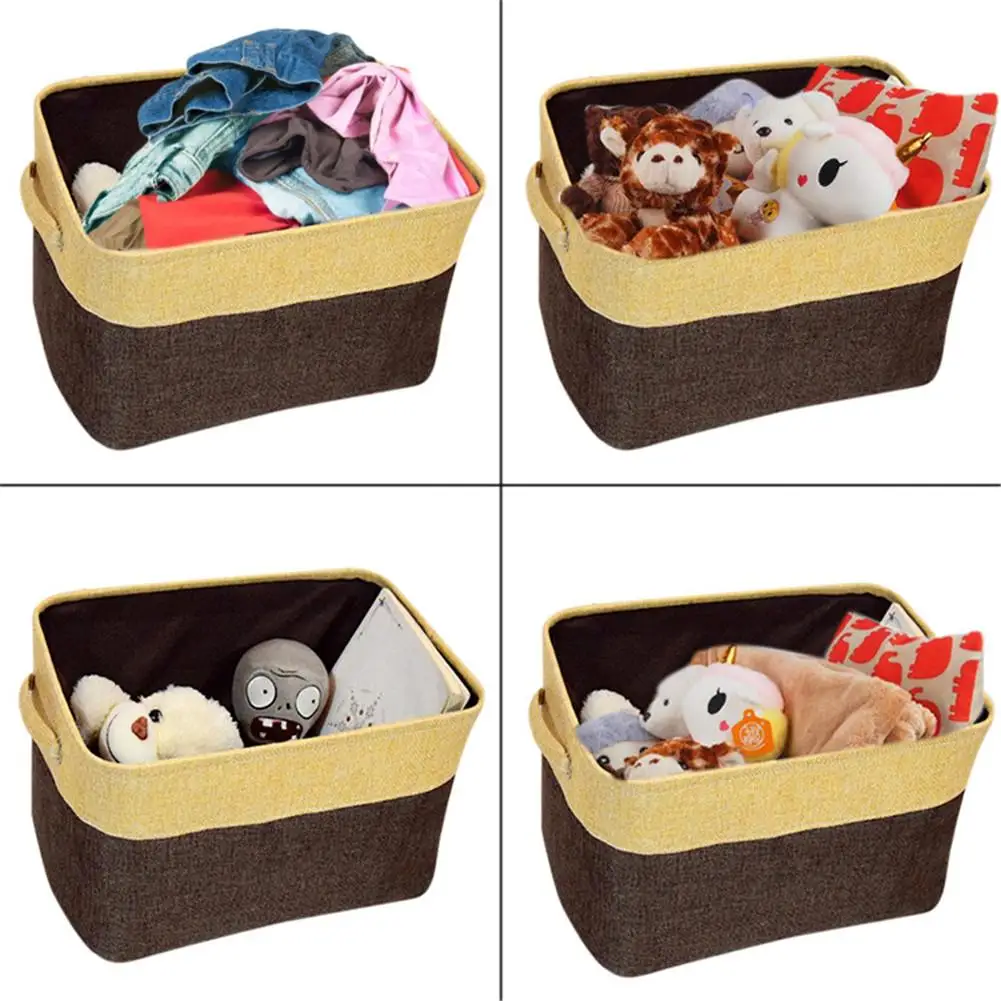 Льняная коробка для хранения тканевая складная корзина с ручками шкафа игрушки