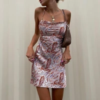 summer bodycon women 2021 retro paisley printed satin backless mini dress y2k string sexy party clubwear cottagecore dresses