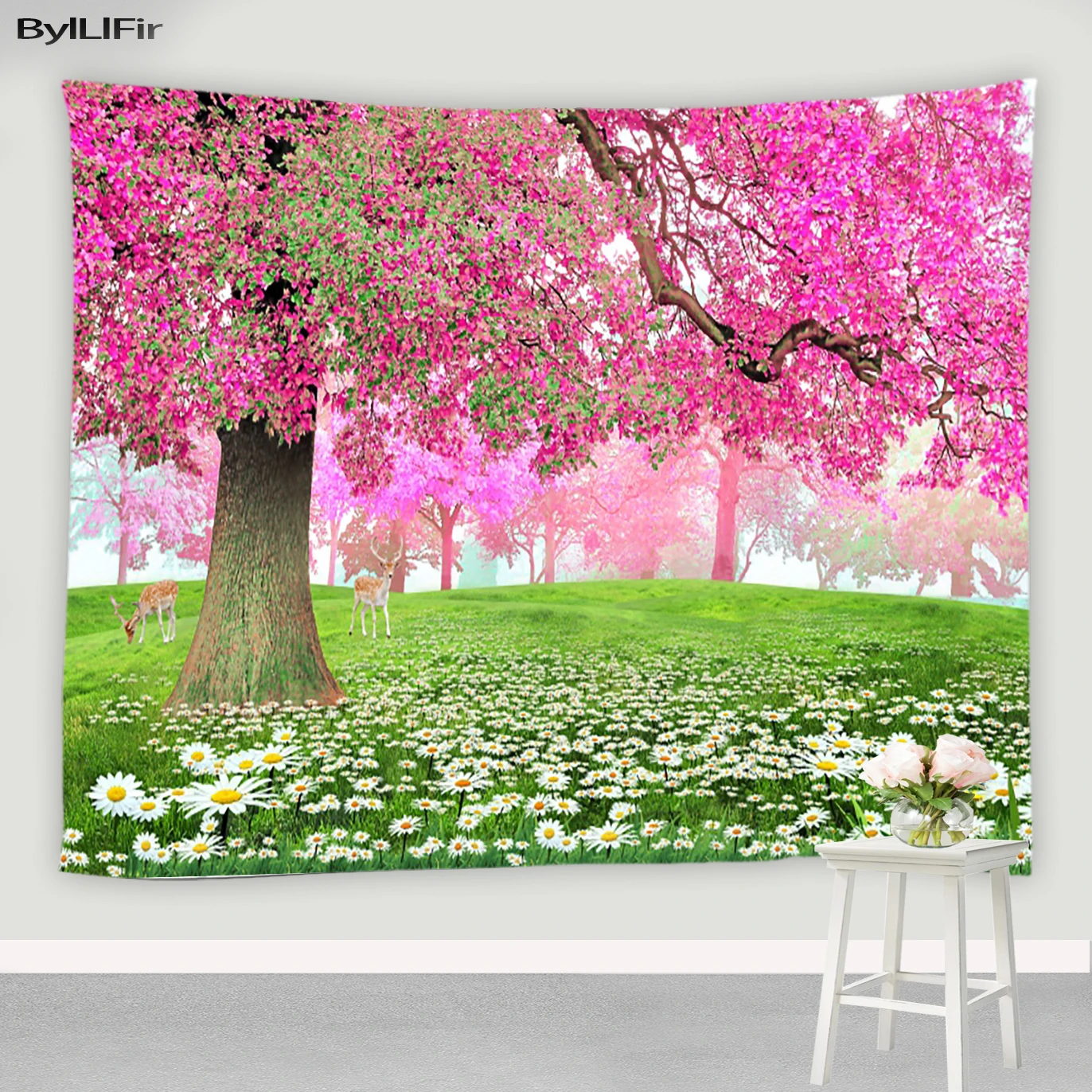 Настенный Гобелен Mist Forest с пейзажем солнечные деревья психоделический хиппи