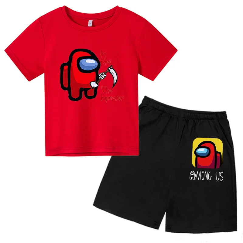 

Summer children's suit boys and girls casual wear two-piece cartoon printed T-shirt + printed shorts Cotton T-shirt + shorts