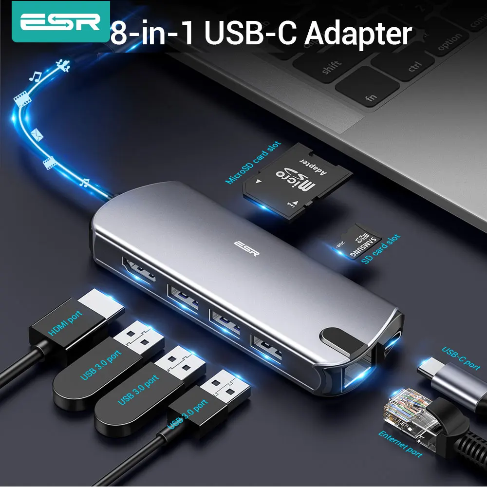ESR 8-в-1 Тип USB-C 3 1 док-станция USB 0 Выход сплиттер адаптер быстрой Скорость передачи