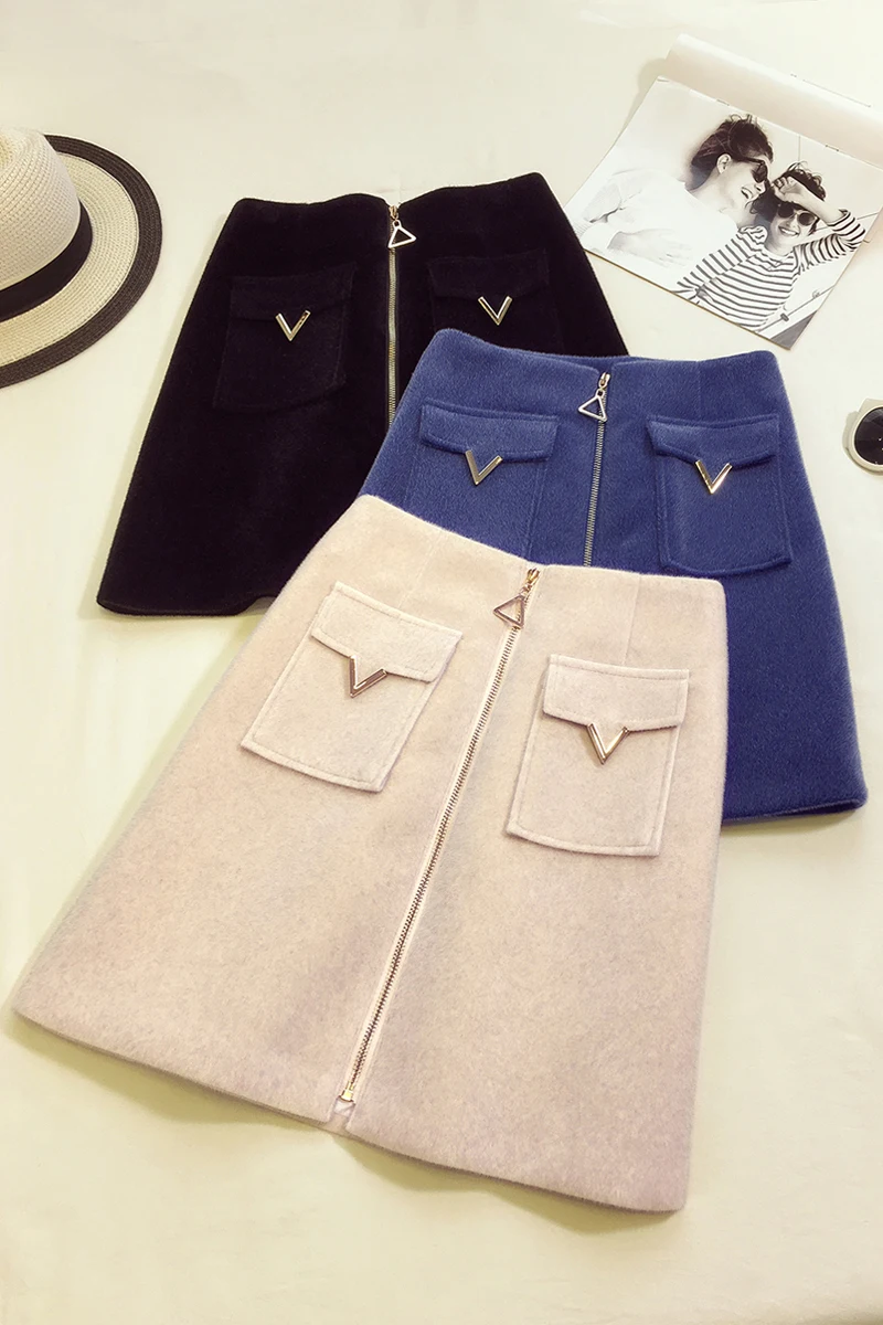 Женская юбка пачка трапециевидной формы с карманами на молнии длиной выше колена
