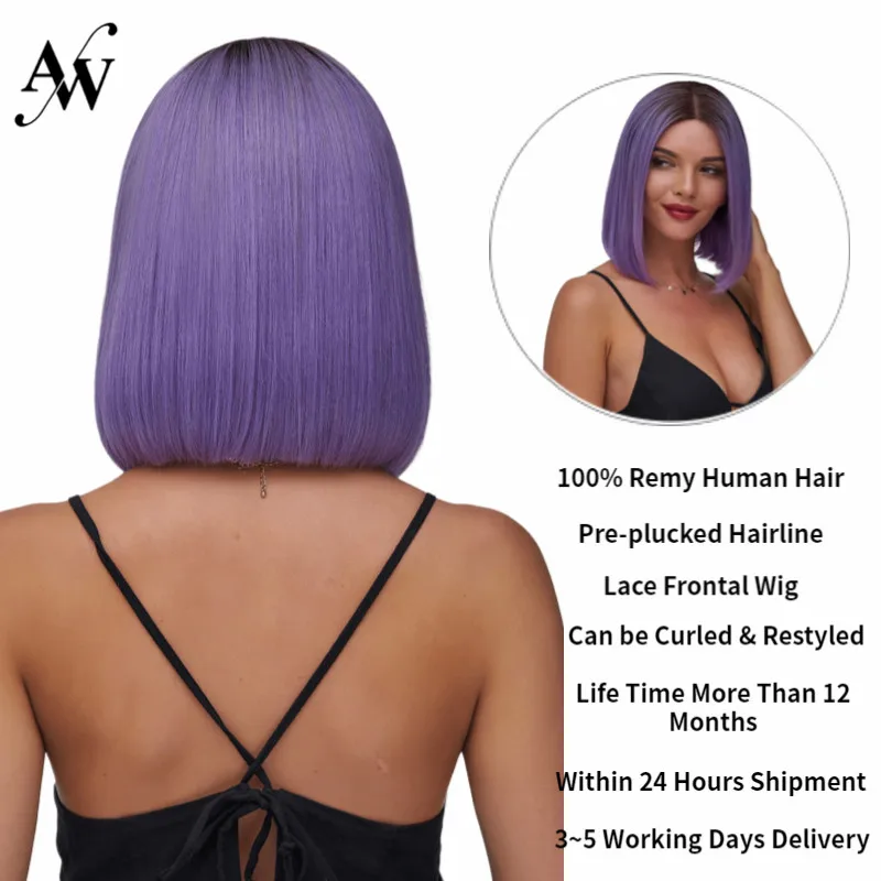 AW 12 ''прямой Боб половина парик шнурка HD прозрачный предварительно