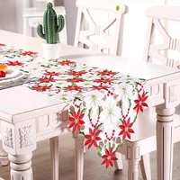 38x176cm embroidered table runner red white flower hollow tablecloth home dining table flag coffee table decoration 38x87cm