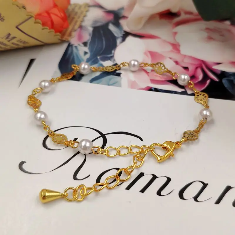 Новые модные блестящие медно-жемчужный браслет золотого и серебряного цвета в