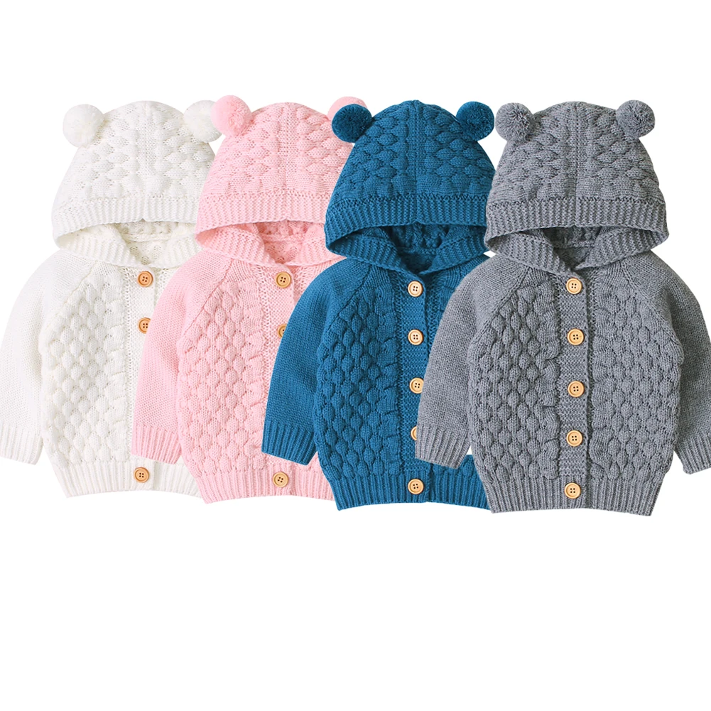 

Cute Ear Toddler Boys Girls 0-24M Kids Baby Sweater Hooded Knit Warm Coat Outerwear