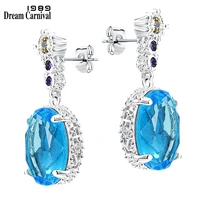 dreamcarnival1989 women earrings silver plated 32mm big drop aquamarine zircon shiny wedding anniversary jewelry hot gift we4119