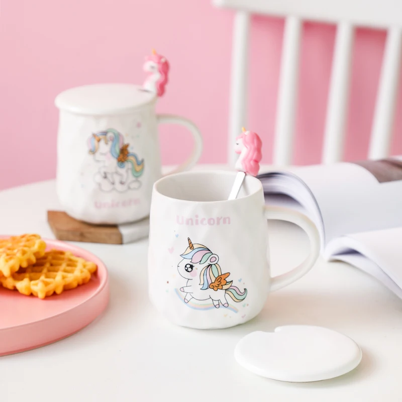 Милая кружка для воды с единорогом ложкой и губами высококачественные