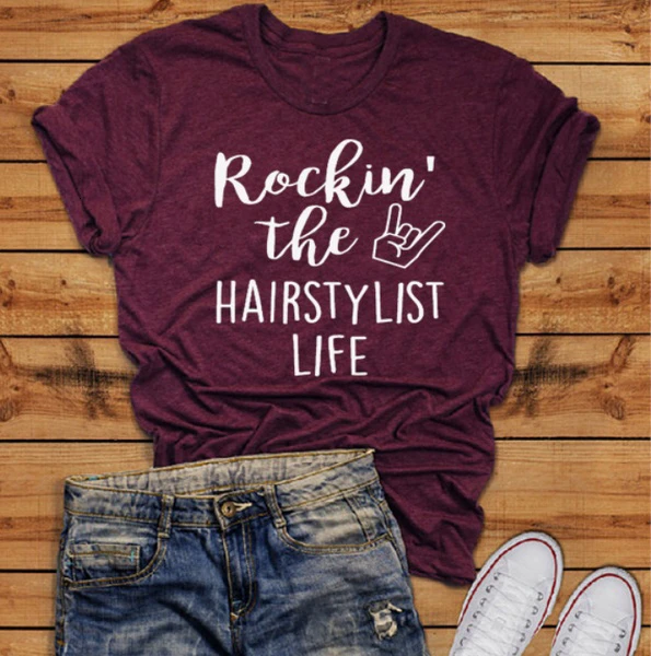 

Rockin' the Hairstylist Life Graphic Tees Casual Cotton Short Sleeve Wine Red t Shirt hipster fashion grunge tumblr tops K694