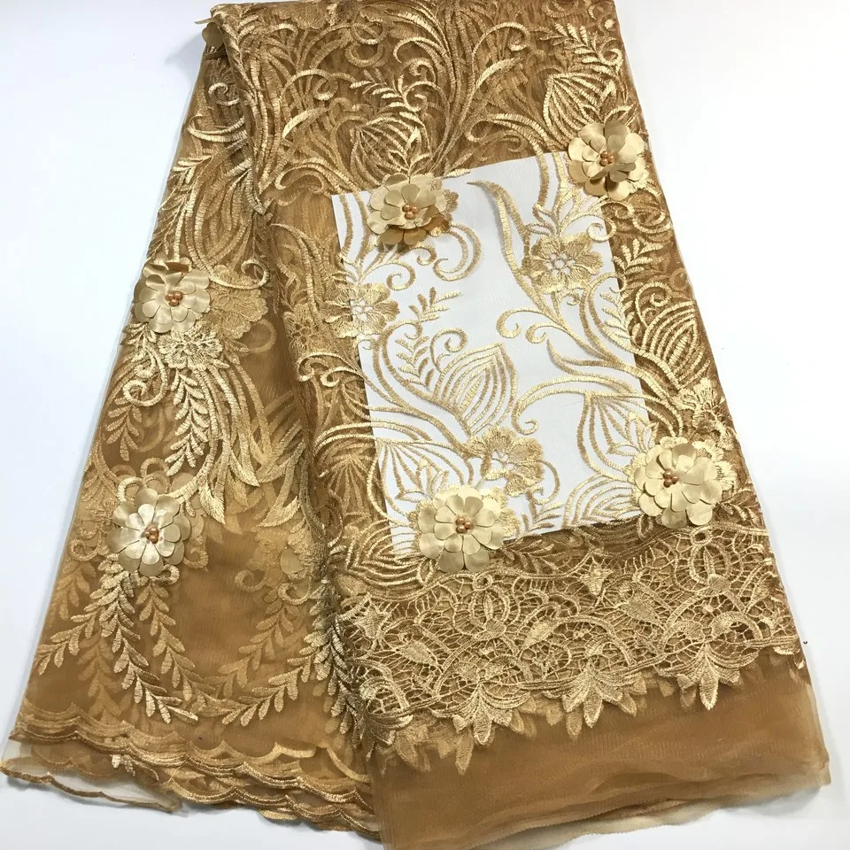 Африканская кружевная ткань 2019 высокое качество 3D кружево золотого цвета