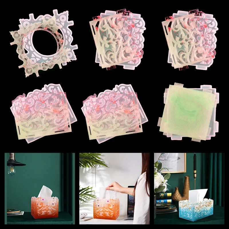 

DIY Crystal Epoxy Square Box Mold Household Simple Car Napkin Paper Tissue Box with Hole Silicone Mould Tissue Box Mold