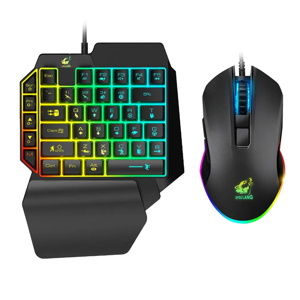 

T1 Keyboard Mouse Combos Ergonomic Multicolor Backlight One-Handed Game Keyboard Mouse Set For Home Gamer Gaming Kit