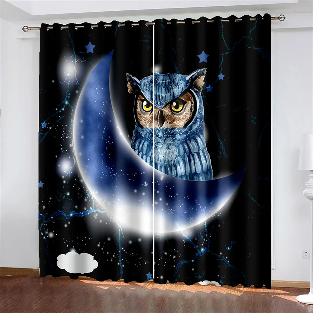 

3D Digital Printing Owl Pattern Woven Curtains for Bedroom Left and Right Biparting Open Home Modern Blackout Curtains