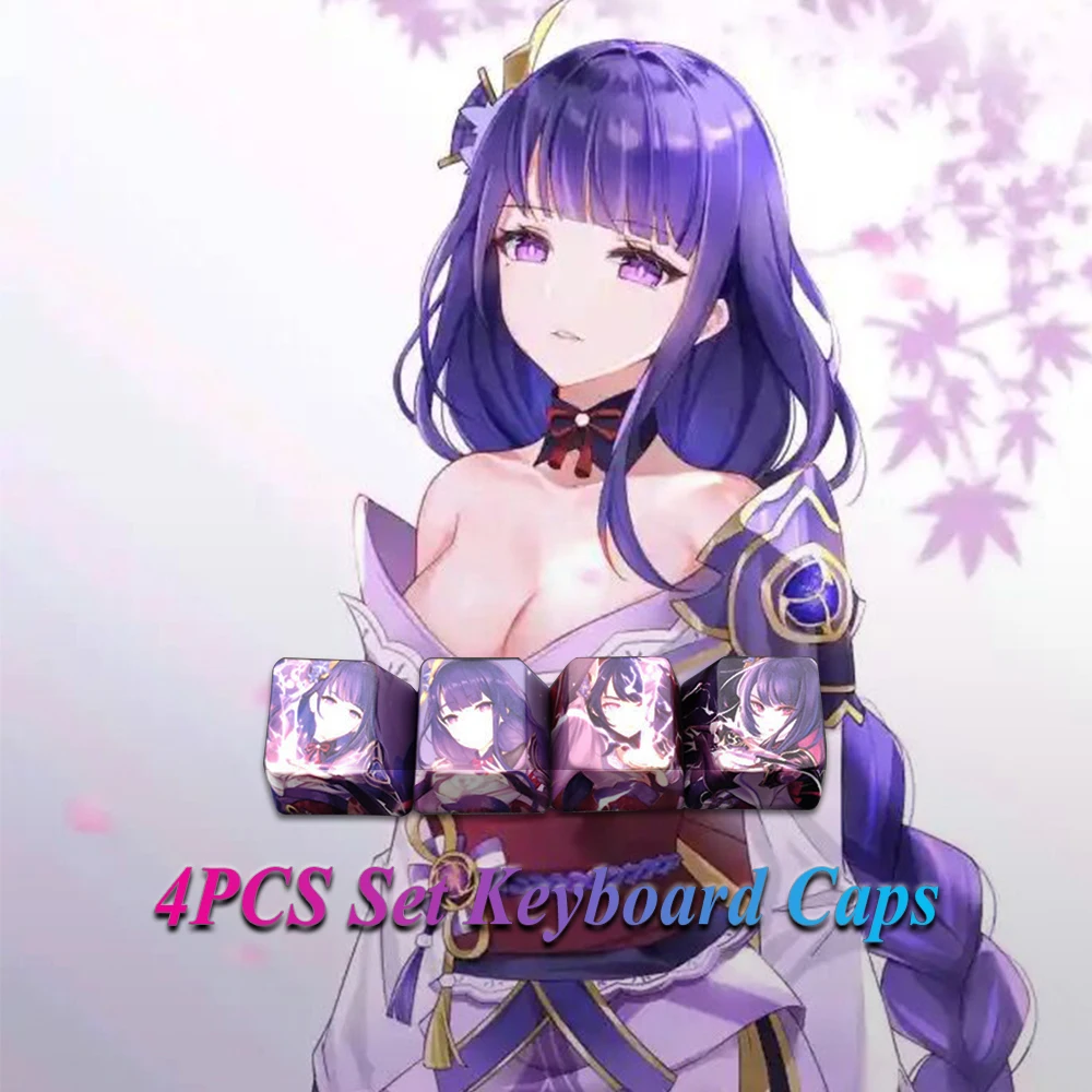 

Genshin Impact Keycaps 4-Keys/set Raiden Shogun DIY Anime Mechanical Keyboard OEM Profile PBT Keycap Raiden Shogun Hutao Xiao