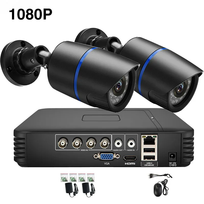 Черный 4CH 1080P камера видеонаблюдения системы безопасности DVR видео Sistema di Sorveglianza Esterna Impermeabile di telecamera di Sicurezza Kit - Цвет: Черный