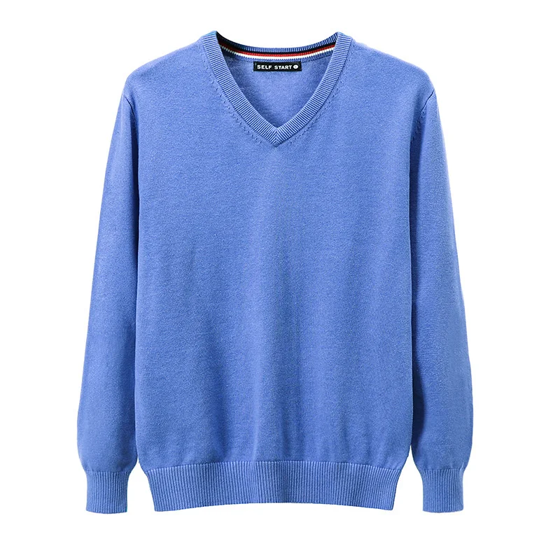 

Мужская хлопковая футболка, однотонный пуловер с длинным рукавом и V-образным вырезом, в Корейском стиле, весна-осень 2021