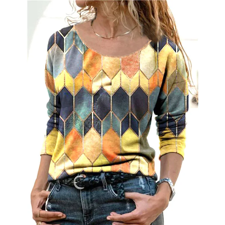 Spring New Women's Blouse Loose Plus Size S-5XL Print Women Shirt Fashion Casual Long Sleeve Blouses Tops Female Clothing 17964 | Женская