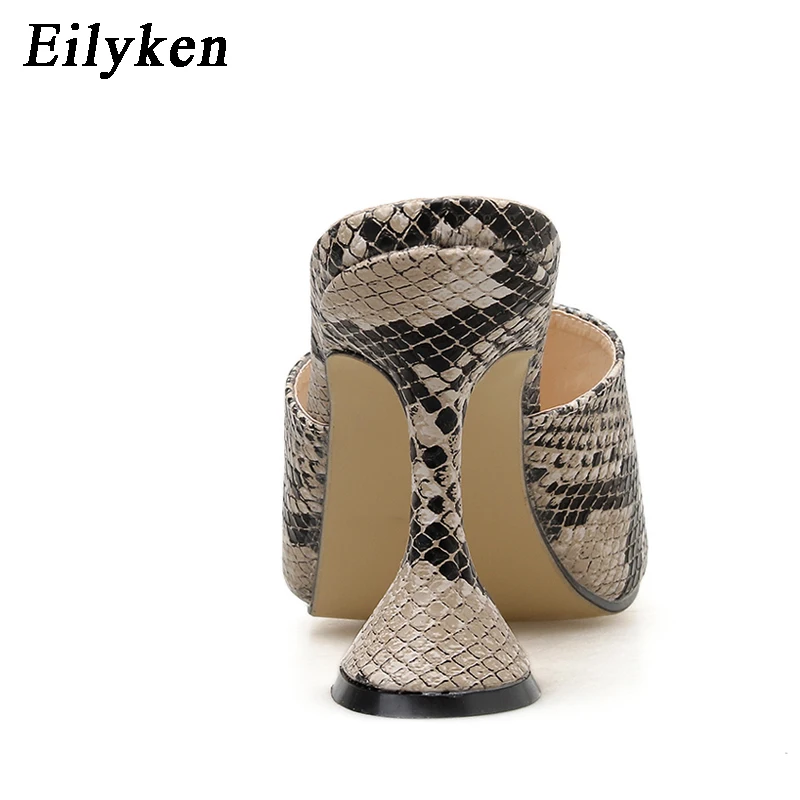 Eilyken/Размеры 35-42; женские летние сандалии-тапочки с квадратным носком под змеиную кожу; модные туфли без задника на высоком каблуке