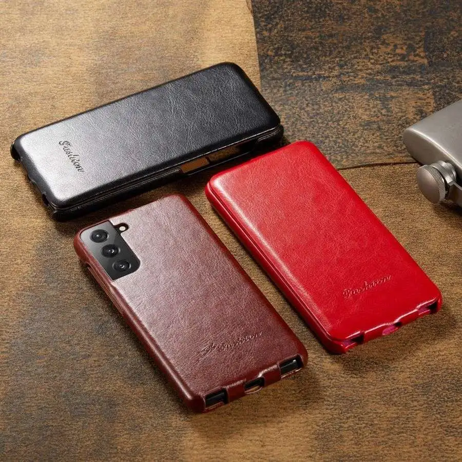 

Genuine Leather Vertical Flip Cover Case for Samsung Galaxy S22 Plus S21 Ultra S23 with Free Gift Screen Protector