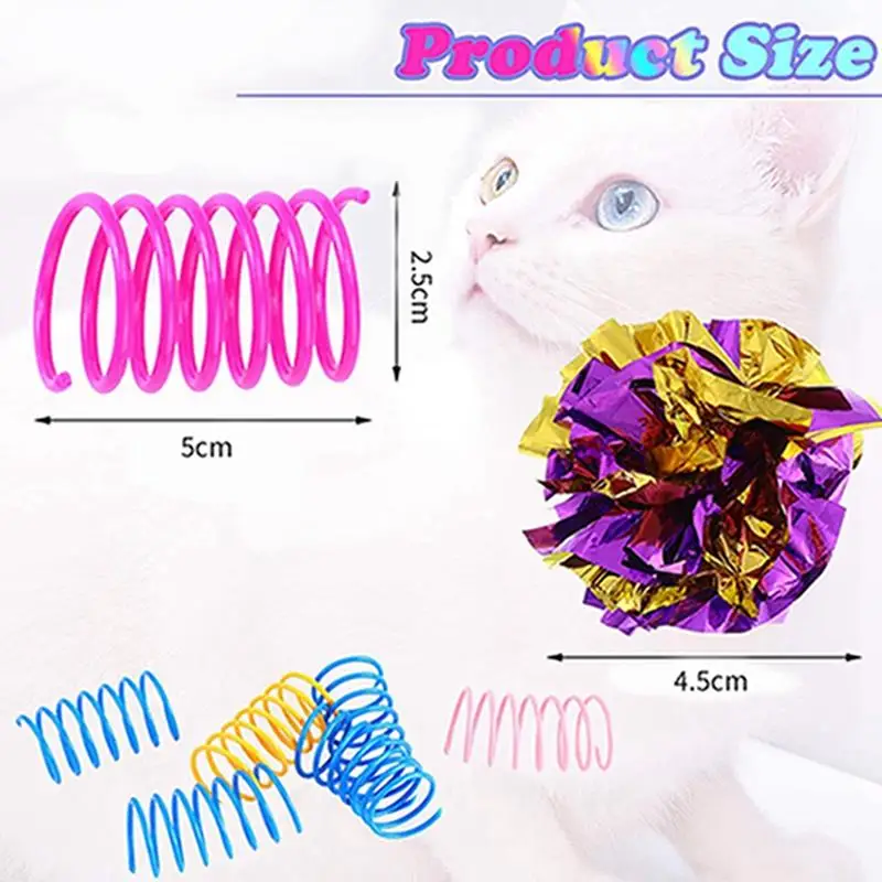 

14 PCS Funny Cat Toy Creative Cat Spring Toys Interactive Kitten Pom Pom Balls Toy Indoor Cats Playing Teasing Training Supplies